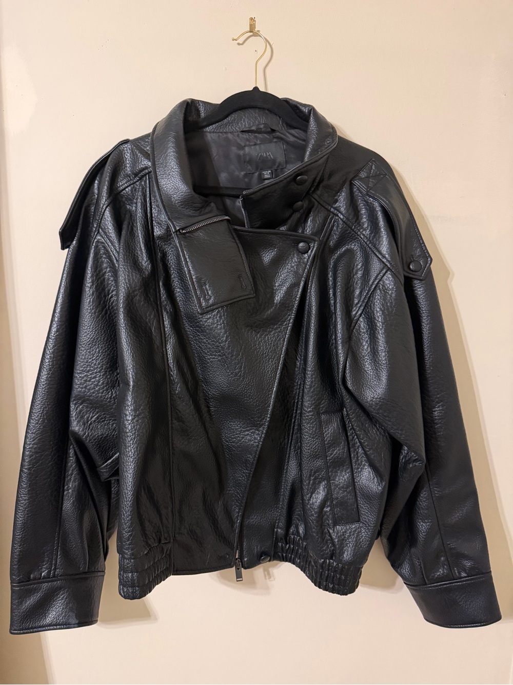 Viral Zara Black Faux Leather Moto Jacket